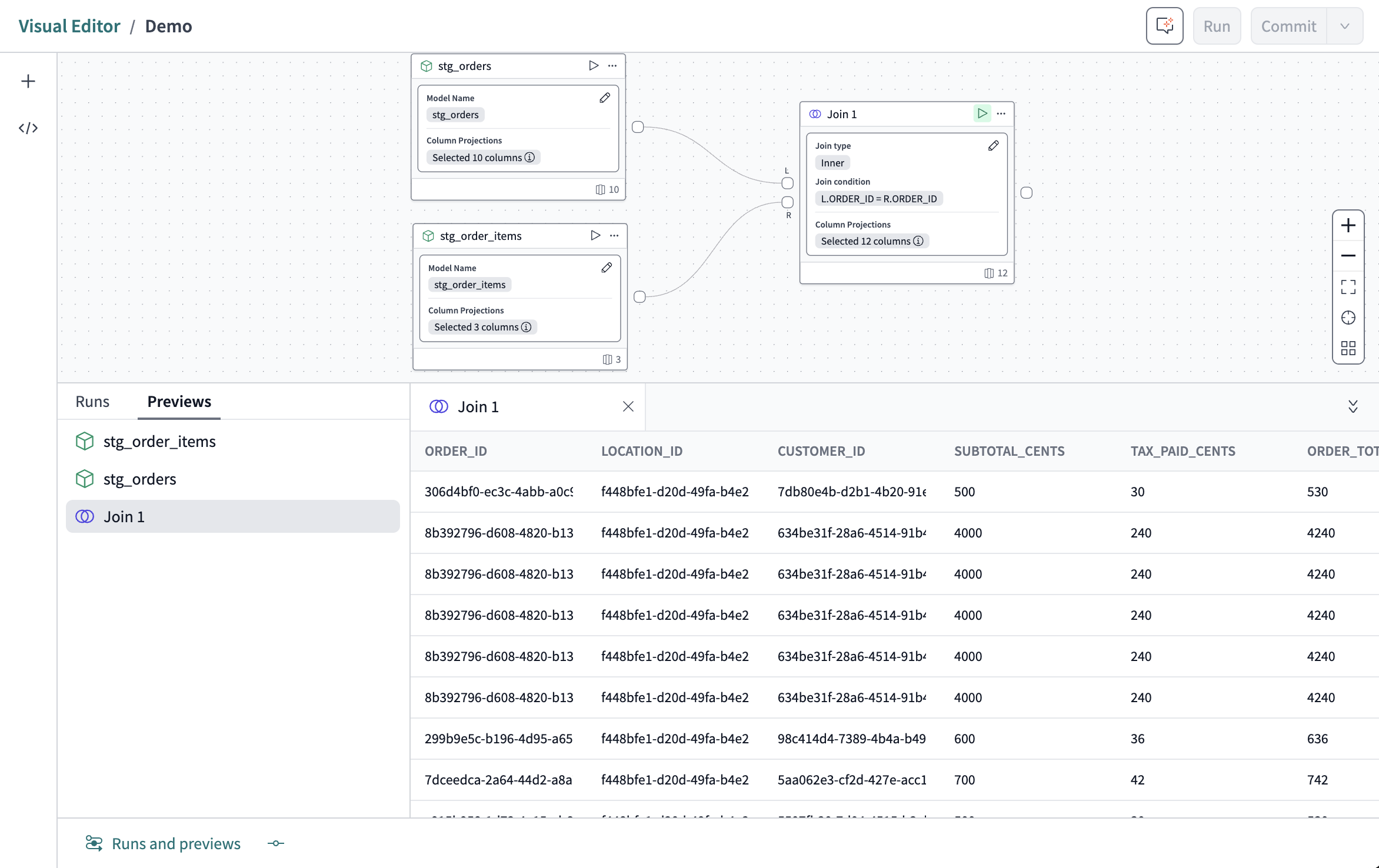 A completed join with the sample data.